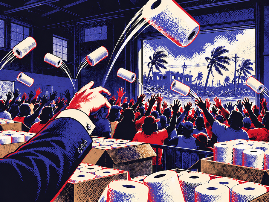 Tosses paper towels at hurricane survivors