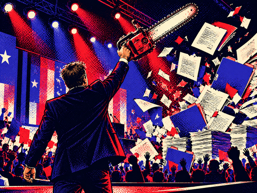 Waves a chainsaw on stage at CPAC
