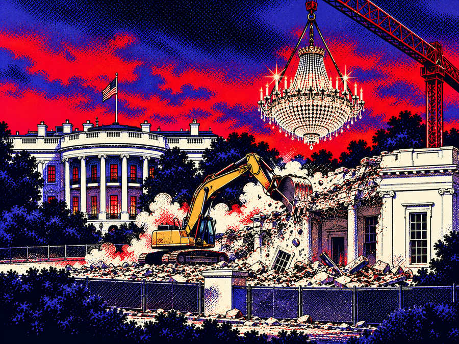 Tears down the White House East Wing for a ballroom