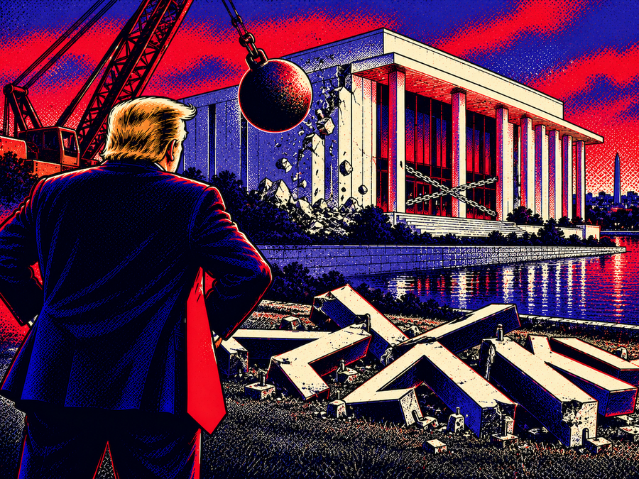 Courts strip his name off the Kennedy Center. He threatens to rip it down